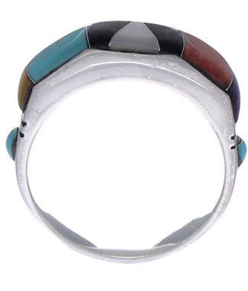 Southwest Multicolor Inlay Sterling Silver Ring Size 8-3/4 AX36977